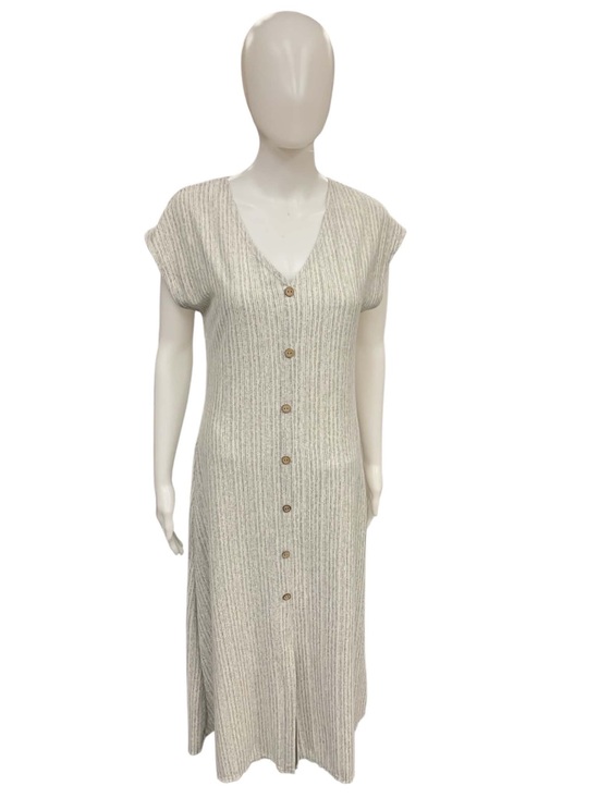 Caution To The Wind Dresses & Skirts - Caution To The Wind Ribbed Cream Button-Front V-Neck Maxi Dress Size M